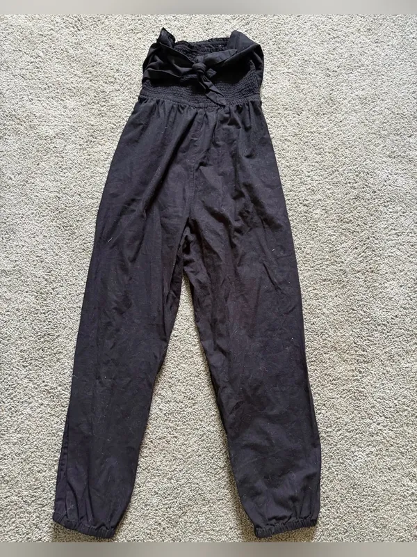 Aerie Black Strapless Jumpsuit Sz M Cotton Gauzey Smocked Back Pockets Tie Back - Image 5