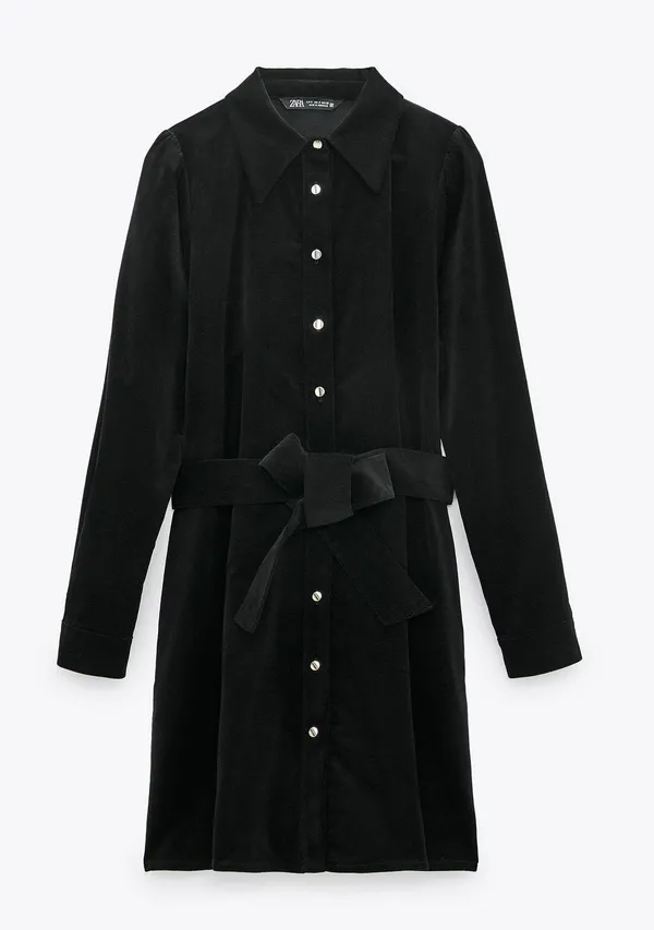 Zara Black Button Down Velvet Mini Dress - Image 2