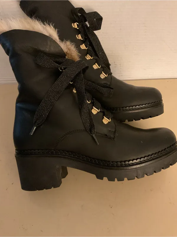 275 Central women black leather fur platform combat waterproof boots US 8 - Image 12