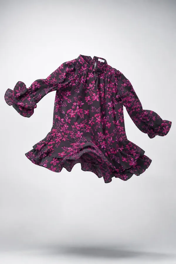 Parker Purple Floral V-neck Flounce Dress Size L - Image 13