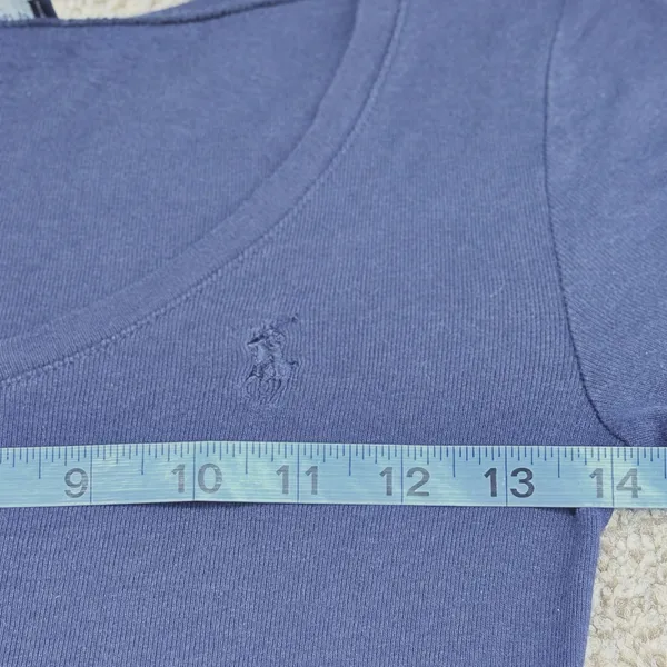 Ralph Lauren T-Shirt Womens SM Navy Blue Scoop Neck Pony Preppy Classic Slim Fit - Image 8