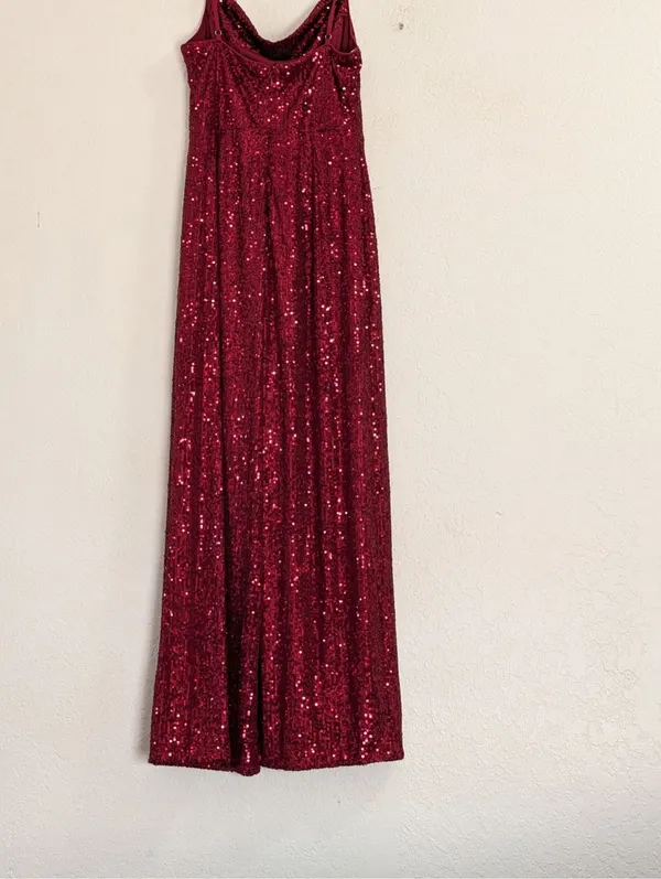 Lulus red sparkly sequin romper jumpsuit size M holiday Christmas - Image 2