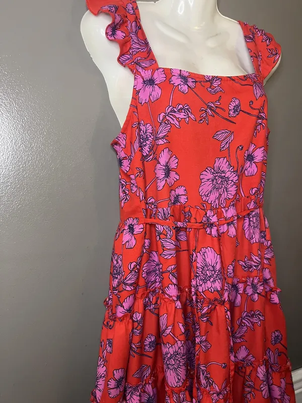B-O-G Collective Dress Womens Large Red Floral Ruffle Tiered Sundress Boho - Image 4