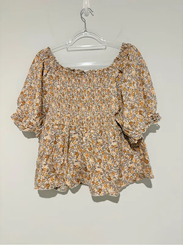 Old Navy Amber Floral Off-Shoulder puff Peplum Top Smocked Back and Lace Trim XL - Image 3