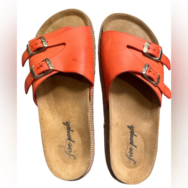 Free People Vibrant Orange Buckle Sandals - Image 3