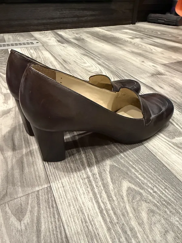 ANTONIO MELANI Dark Brown old money chunky heel Leather Square-Toe Loafers 6.5 - Image 4
