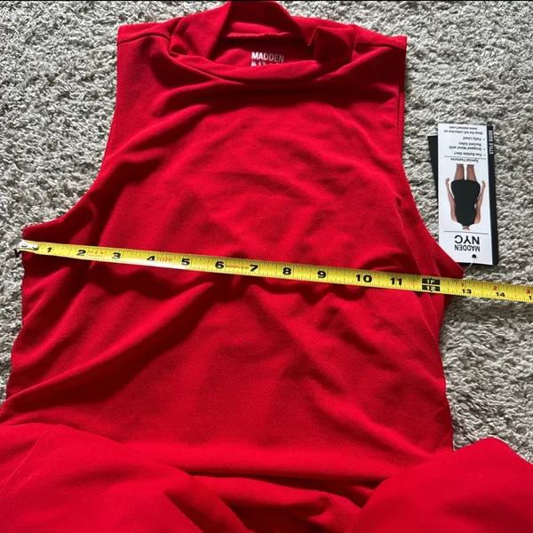 Madden NYC Red Sleeveless Mock-Neck Ruche Dress - Image 7