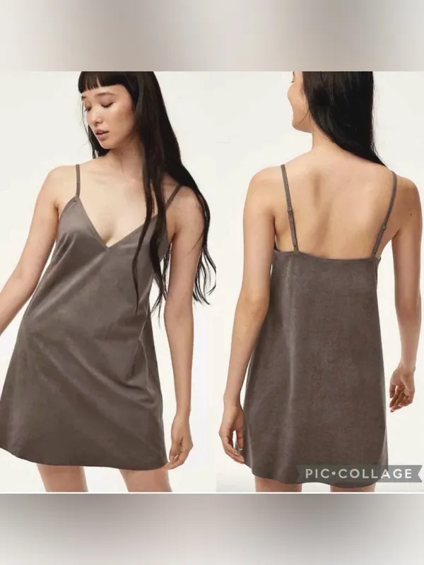 Aritzia Wilfred Free Viviene Slip Spaghetti Strap Gray Microfiber Dress Medium - Image 2