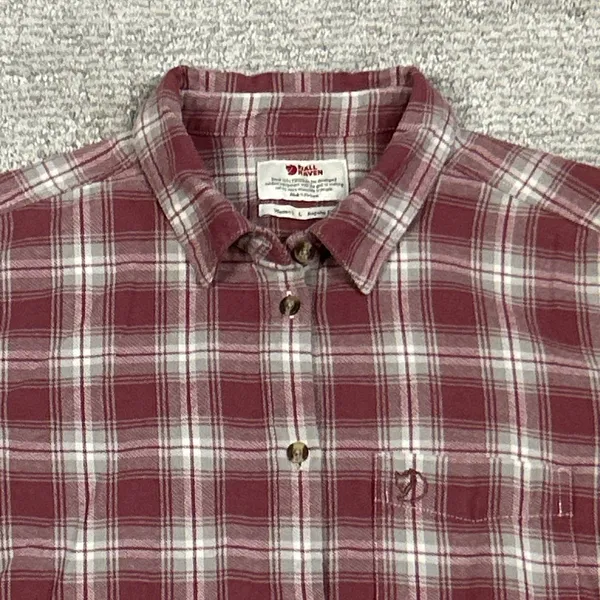 Fjallraven Shirt Womens Large Pink Gray Cream Plaid Flannel Ovik Cotton Outdoor - Image 2