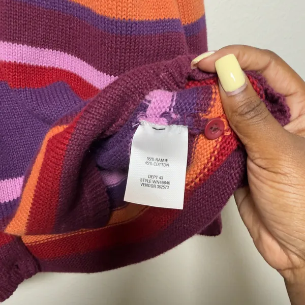 Nordstrom Women Cotton Ramie Cardigan Sweater Large Multi Striped V-Neck Kidcore - Image 5