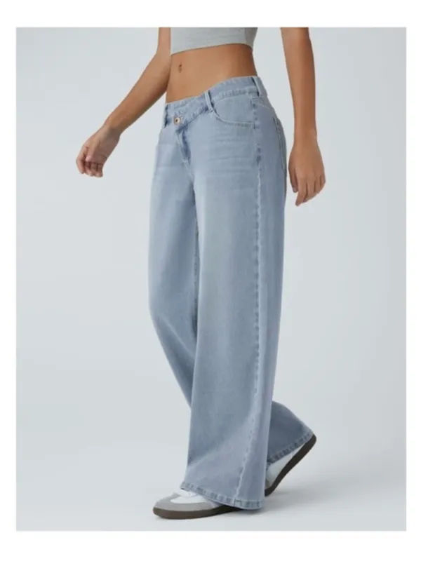 HALARA Flex™ Asymmetric Low Rise Zipper Pockets Baggy Wide Leg Jean Light Azure - Image 2