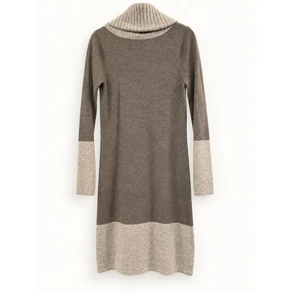 Athleta Womens Brown Merino Wool Cowl Neck Colorblock Sweater Dress S 428331 - Image 2