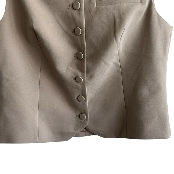 ZARA Tailored Vest Sz L Taupe Neutral Button Front Women’s Preppy - Image 8