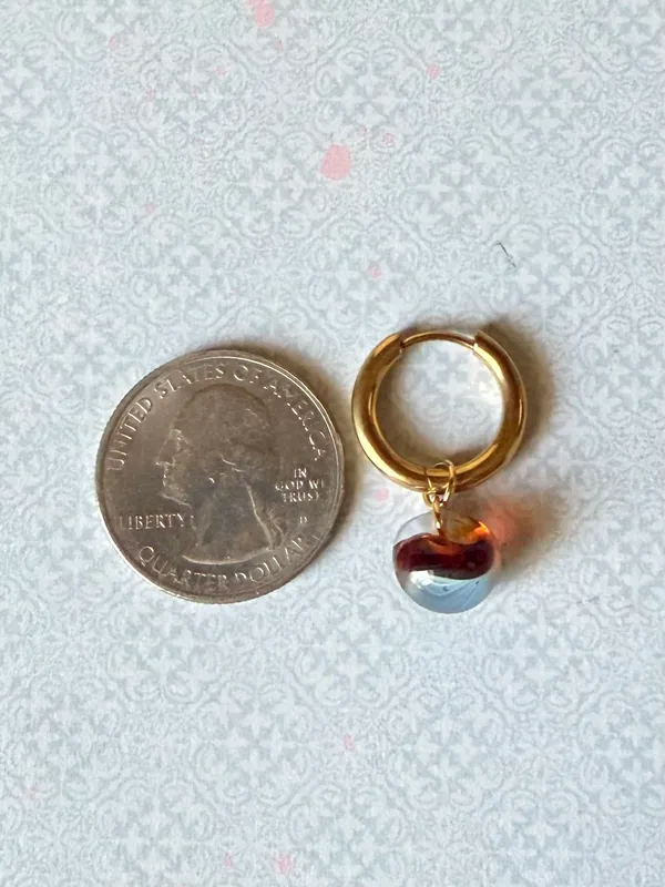 Handmade Japanese magatama quality glass simple minimalist hoop earrings💛 - Image 5