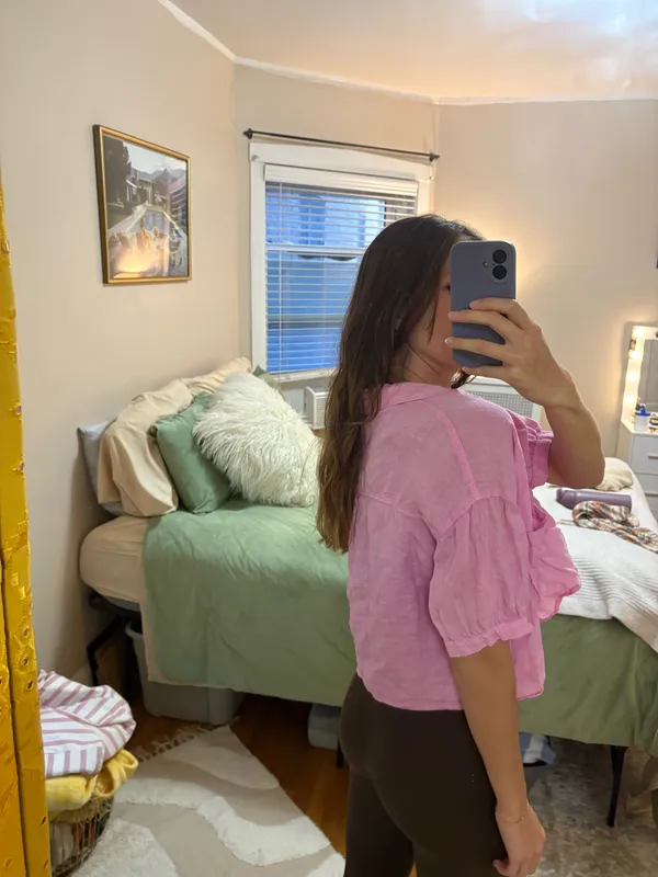 Pink button-up Zara crop top - Image 2