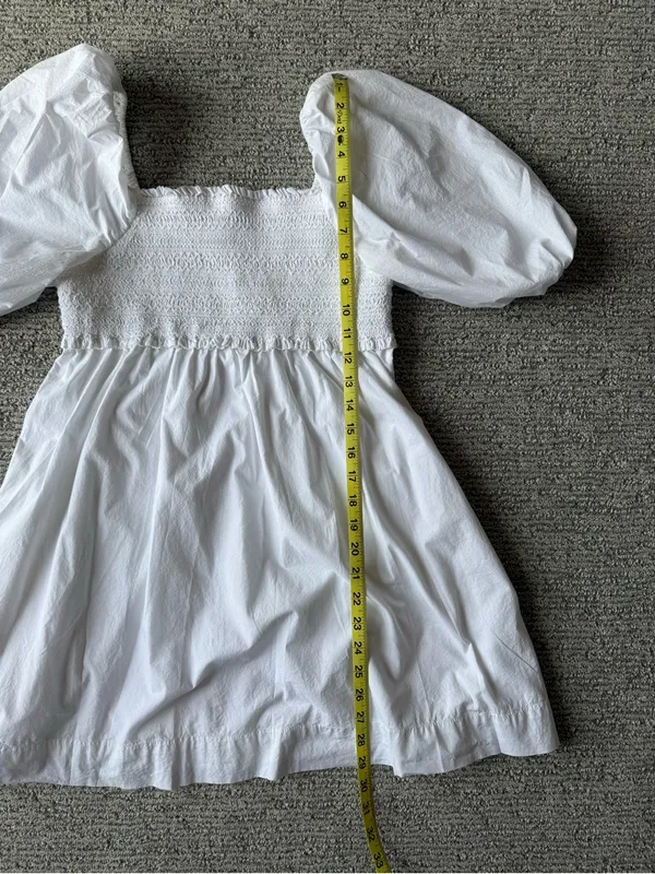 American Eagle Outfitters White Cotton Mini Puff Sleeve Smocked Ruffle Dress‎ S - Image 7
