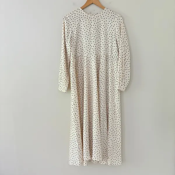 Zara Dress Cream Black Polka Dot Midi Long Sleeve Empire Waist Oversized Size S - Image 2