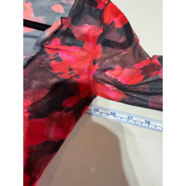 Lioness Mesh Top Women S Red Black Floral Lace Up Grunge Goth‎ Y2K Romantic - Image 9