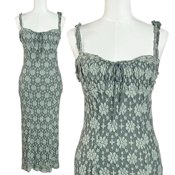 Free People Ethereal Dainty Romantic Lucinda Lace Midi Dress Lilypad Jade Small - Image 5