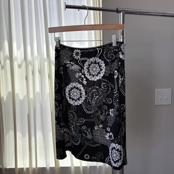 90s Vintage Rag Midi Skirt XL Floral Grunge Fairy Whimsigoth Y2K Ren Faire Beach - Image 6