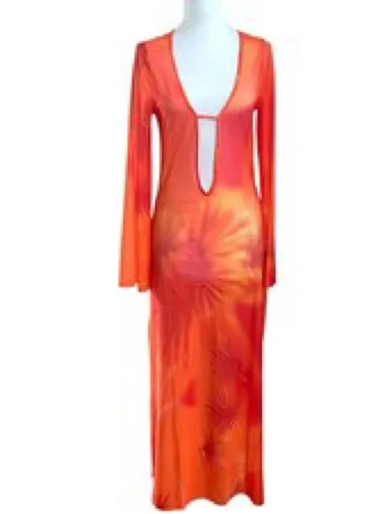 Caroline Constas Tropical Semi Sheer Mesh Maxi Cover Up Dress - Image 3