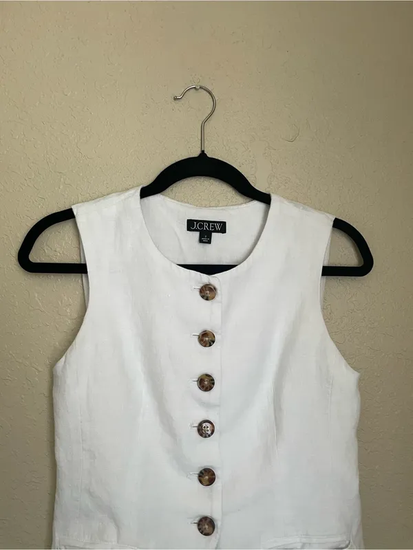 J. Crew Cutaway Vest Top Linen Size 2 White Quiet Luxury Sophisticated - Image 4