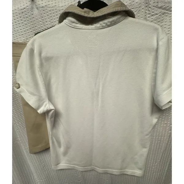 IZOD Women's Golf 2 piece Polo Skort‎ Set Tan White Zip Pockets Comfort Classic - Image 8