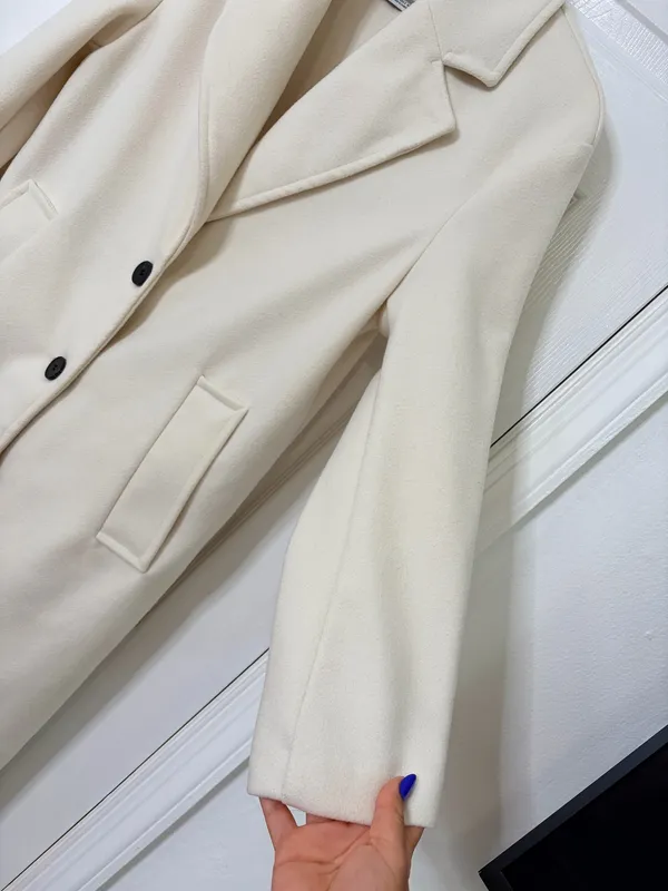 Bershka Ivory Long Coat Quiet Luxury Minimalist Old Money Tailored Classic Size S - Image 8