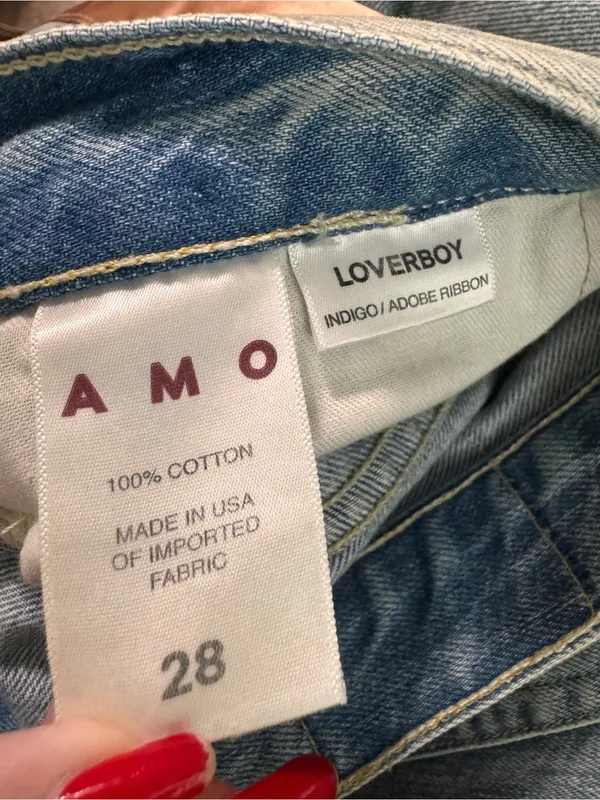 AMO Loverboy Indigo Adobe Ribbon Jeans 28 Cotton Raw Hem High Waisted - Image 8