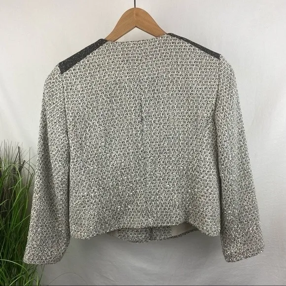 Ann Taylor SET Gray Woven Collarless Parchwork Jacket & Skirt NEW - Image 5