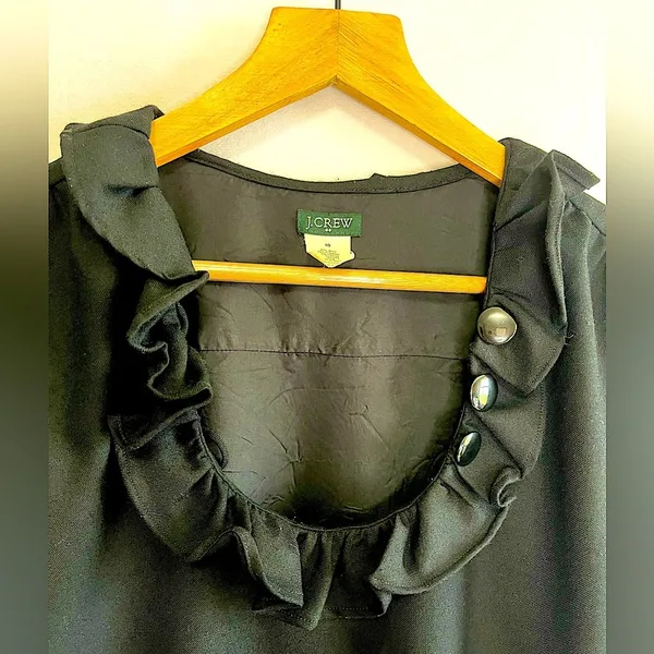 J.Crew Phoebe Women’s Wool Blend Ruffle Neck Shift Dress Black Sz 10 Vintage Y2K - Image 5