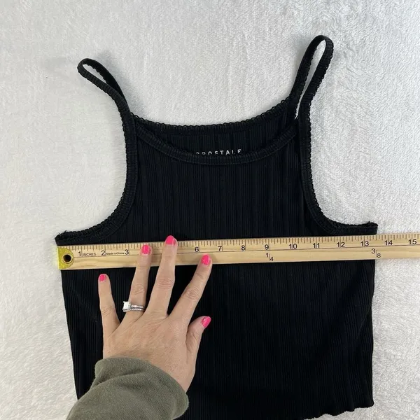 Aeropostale L Ribbed High Neck Cropped Cami Top Lettuce Hem Grunge‎ Whimsy Goth - Image 9