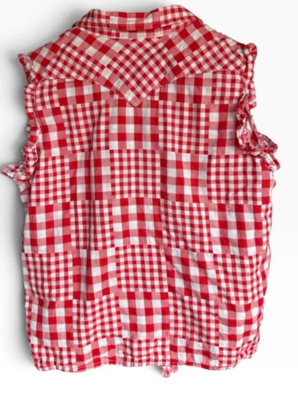 Wrangler Red and White Check Sleeveless Pearl Snap Button Down Shirt Sz XL - Image 3