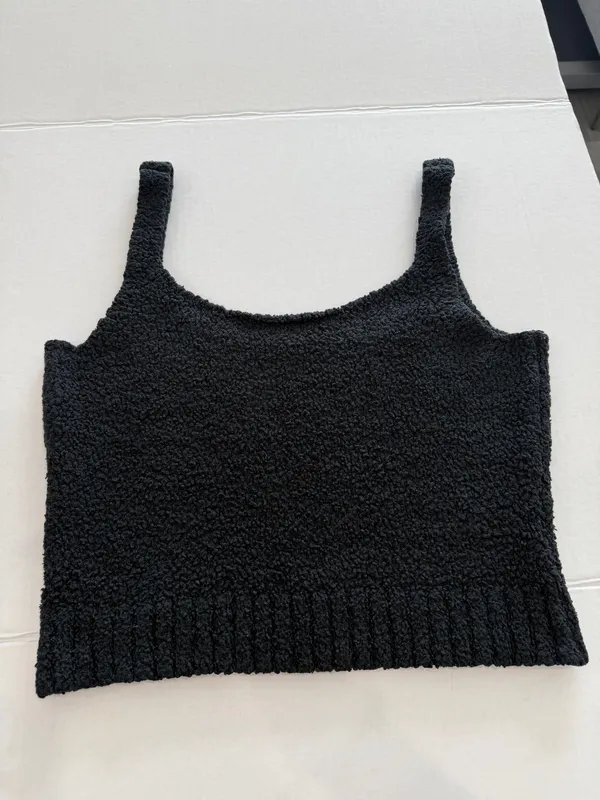 SKIMS Black Fuzzy Tank Top Women’s Vest Sleeveless Knit Large/X-Large - Image 3