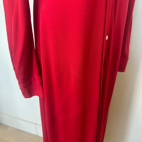 Polo Ralph Lauren Red Midi Shirt Dress MEDIUM Duster Preppy Jersey Designer $300 - Image 14