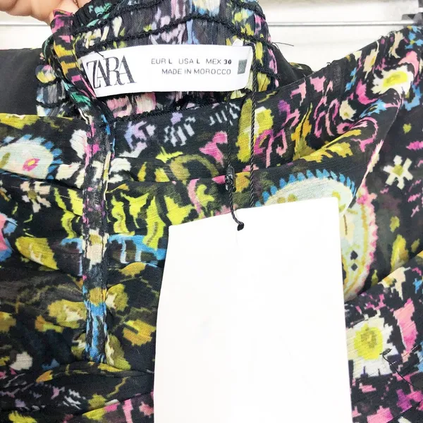ZARA Floral Mini Dress Large Ruched Bodycon Halter Sweetheart Paisley Print - Image 5
