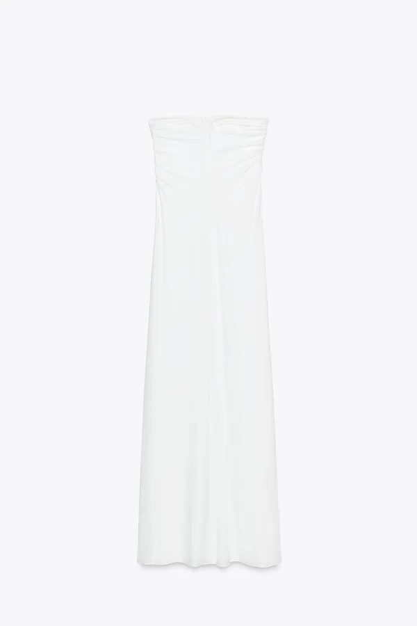 Zara Elegant White Strapless Ruched Evening Gown Dress - Image 6