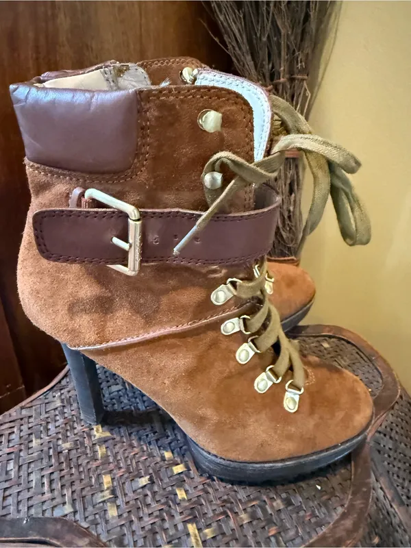 Michael Kors Chestnut Suede Lace-Up Ankle Boots - Image 3