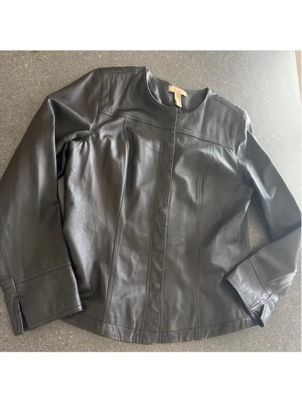I.E Premium Collarless Black scuba Leather Jacket size S - Image 3