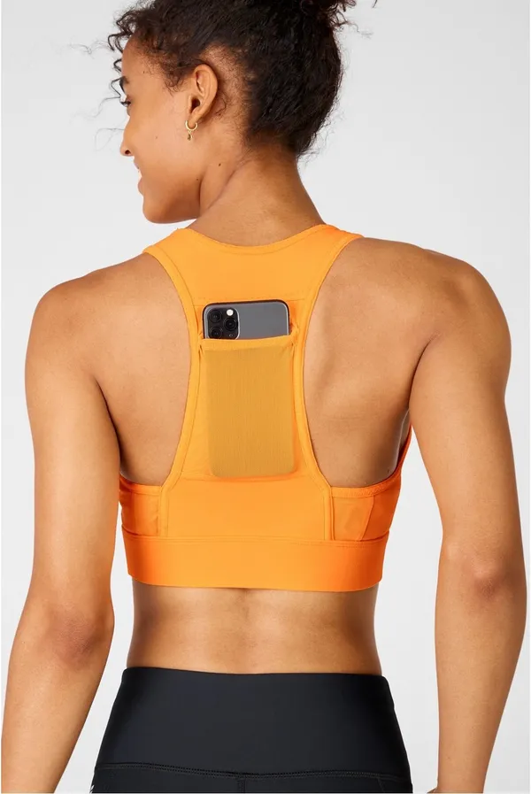 Fabletics orange sports bra with phone holder - Image 3