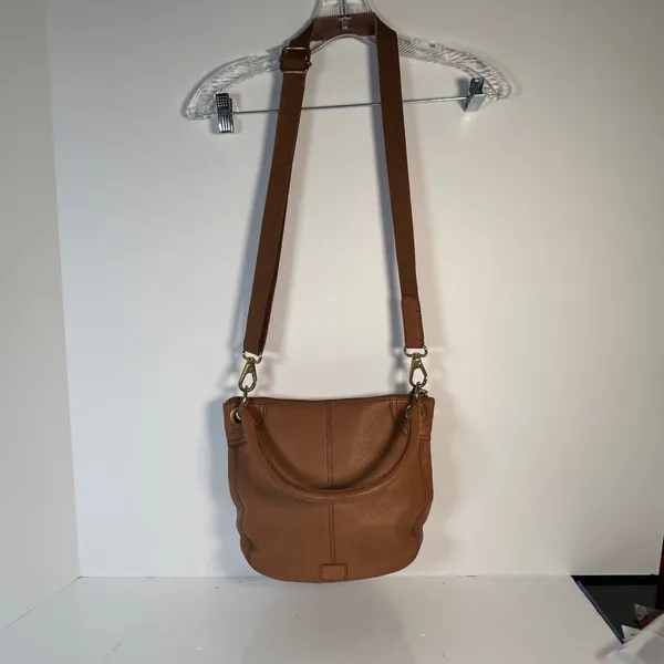 Fossil Cognac Brown Pebbled Leather Convertible Crossbody Bag Antique Brass‎ Zip - Image 15