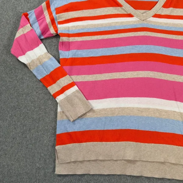 Gap Striped V-Neck Pullover Sweater Women's Medium Long Sleeve Cotton - Image 5