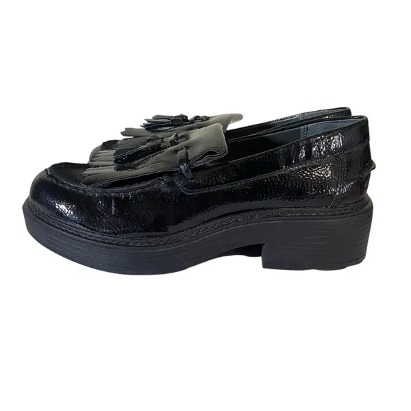 Franco Sarto Womens Kili Purple Patent Loafers Shoes 7 Medium Black Platform‎ - Image 2
