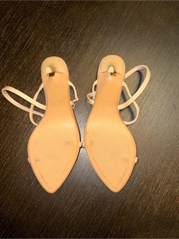 Zara High Heeled Fabric Sandals Beige - Image 5