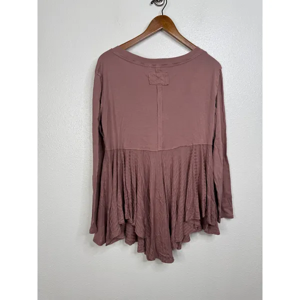 We The‎ Free Free People Mauve Ribbed Mixed Media Peplum Long Sleeve Top Medium - Image 2