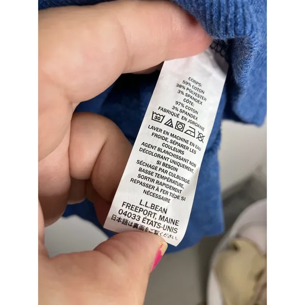 LL Bean Sweatshirt Womens Medium Blue Excellent Thumbhole High Low Hem 510661 - Image 4