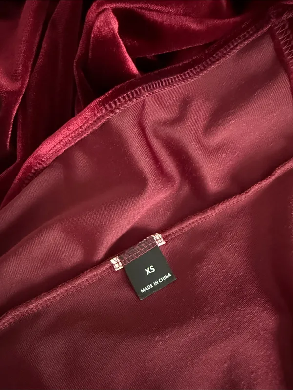 SHEIN Burgundy Strapless Velvet Sweetheart Midi Dress‎ - Image 4