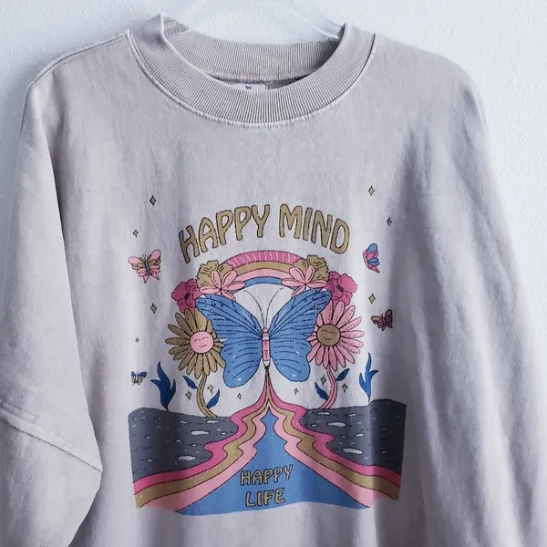 Simply Southern Happy Mind Distressed Pullover Long Sleeve Sweater - Image 3