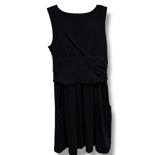 Athleta Jura Sleeveless Black V Neck Empire Waist Pocket Dress Women's M L Tall - Image 4
