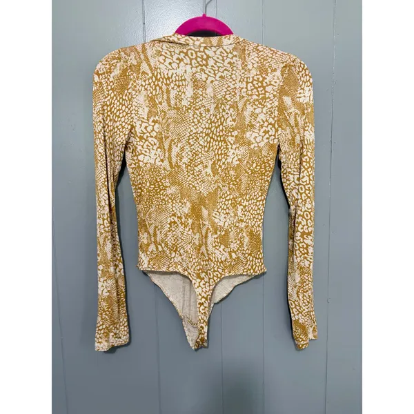 Free People X REVOLVE Maize Gotcha Yellow Animal Print Long Sleeve Bodysuit S - Image 7